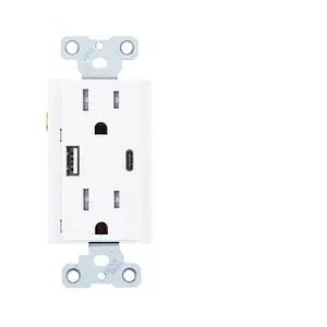 USB Type C Wall Outlet PD36W Dual Quick Charger Receptacle 15 Amp Smart Fast Charging Capability Tamper Resistant Wall Plate
