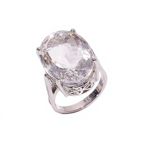 Classic Oval Cut Crystal Cocktail <b>Ring</b> 925 Silver Prong Setting Unisex Everyday Wear - Product Image 3