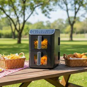 Friteuse à air double compartiment 13L avec fenêtre <span class=keywords><strong>de</strong></span> visualisation, double panier 6.5L+6.5L, four vertical, 8 fonctions, technologie Fry Force 360, prise VDE - Product Image 3