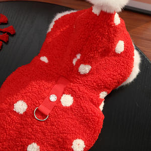 מעיל חם לכלבים וחתולים עם נקודות פולקה, מעיל שרפה עם טבעת D, תלבושת חורף אדומה וחגיגית לכלבים קטנים וחתולים - Product Image 5