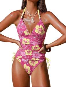 <span class=keywords><strong>Maillot</strong></span> <span class=keywords><strong>de</strong></span> <span class=keywords><strong>bain</strong></span> bikini sans bretelles pour femme, <span class=keywords><strong>bas</strong></span> brésilien à motif floral, contrôle du ventre, string à nouer sur les côtés, ensemble 2 pièces - Product Image 1