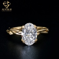 Bague de fiançailles et de mariage en or jaune massif 14 carats avec diamant ovale 3 carats, motif feuille et griffes, design tulipe vintage, pour femme
