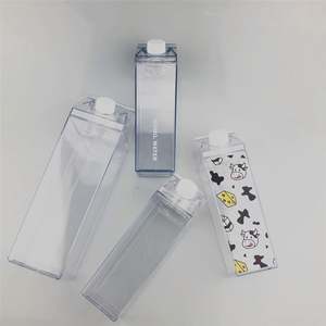 Juice <b>Bottle</b> 500ml Clear Colorful Square Plastic Leak-Proof with Lid & <b>Straw</b> Party Kids Back School - Product Image 1