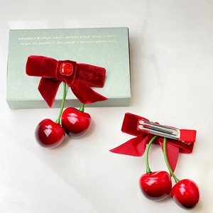 Rasa tinggi lucu manis buaya gadis aksesori rambut tahan lama 5 cm klip samping ceri merah busur dibuat pita tahan lama kain beludru - Product Image 4