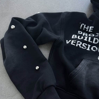 Sudadera con capucha unisex de lana Y2K para hombre, estilo urbano y deportivo, al por mayor, de forro polar, corta, con cremallera, personalizada, efecto desgastado por el sol, con pedrería.