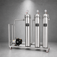 Système de filtration à sacs en acier inoxydable à 3 étages avec pompe centrifuge, skid de filtration industriel mobile pour l'eau et les produits chimiques