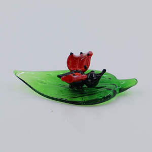 Handgemaakte Miniatuur Groen Blad Murano Lampenwerk Glas Insect Beeldjes Lieveheersbeestje Lieveheersbeestje Miervlinder Rups-Unieke Ambachten - Product Image 5