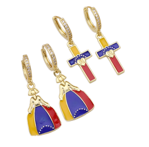 Nuevos Pendientes de Estilo Hip Hop con <span class=keywords><strong>Mapa</strong></span> de Venezuela, Esmalte Brillante en Amarillo, Azul y Rojo, Pendientes Colgantes con <span class=keywords><strong>Mapa</strong></span> de Colombia - Product Image 1