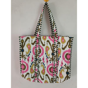 Sac fourre-tout matelassé en coton fait main à imprimé bloc uni avec chaînes ouvertes pour femme, écologique, logo personnalisé, toutes saisons, prix de gros - Product Image 3