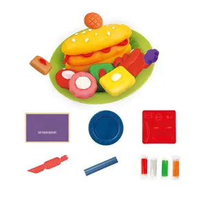 儿童教育搞笑汉堡粘土模型粘土套装DIY彩色橡皮泥塑料刀具滚轮工具儿童玩面团玩具