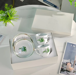 Classic Plant Pattern Four-color European Bone China Double <b>Cup</b> and <b>Saucer</b> with Eco-Friendly Gift Box Suitable for Gifts - Product Image 1