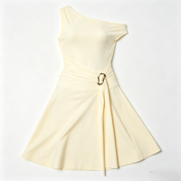 Ensemble robe courte respirante pour femme, nouveau style d'été, couleur unie, col bateau, sans manches, avec boutons métalliques, coupe ajustée