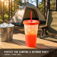 Gobelet en plastique changeant de couleur 24oz 700ml en PP, sensible à la température, réutilisable, pour eau froide, avec paille, pour le camping et les activités de plein air