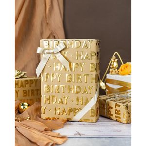 Homeral 3D Kraft Birthday <b>Wrapping</b> <b>Paper</b> Roll 17 Inch X 16.5 Feet Gold Metallic Happy Birthday Letters Recyclable Gift Craft - Product Image 5