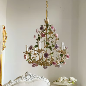 Lampadario Antico di Lusso in Porcellana Italiana con Fiori - Product Image 1