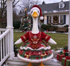 Christmas Porch Goose Statue with <b>Xmas</b> Dress Santa Hat <b>Outdoor</b> Yard Garden Holiday <b>Decor</b> Funny Spooky Christmas Welcome Ornament - Product Image 3