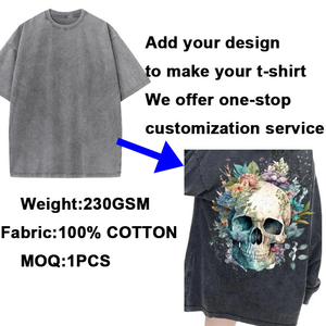 T-shirt 100% coton épais délavé à l'acide, haute qualité, logo personnalisé, effet vieilli, luxe vintage, pour homme - Product Image 4