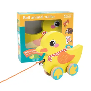 Çocuk çekme halatı çekiş oyuncak bebek sürükle yürüteç ahşap 3D sevimli karikatür hayvan araba oyunu itme çekme römork oyuncaklar