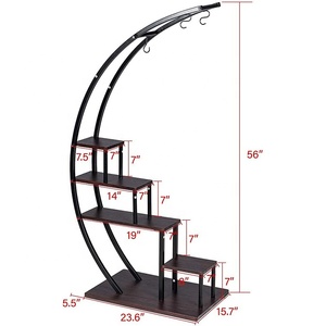 <span class=keywords><strong>Support</strong></span> à fleurs en acier et bois de nouvelle conception, porte-pot incurvé, étagère d'exposition intérieure, <span class=keywords><strong>support</strong></span> de plante en métal - Product Image 2