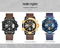 Jam Tangan Sport Pria GH120 Tali Kulit Asli Casing Aloi Diameter 47mm Dial Analog-Digital Mesin Quartz Alarm Tahan Air 3BAR untuk Aktivitas Luar Ruangan
