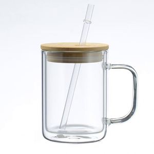 RTS USA 25 pièces/carton 17oz Verres à bière en verre transparent pour sublimation, avec poignée et couvercle en bambou, sans BPA, anti-fuite, réutilisables, style américain - Product Image 3