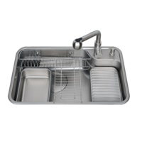 Évier de cuisine double en acier inoxydable SUS304 avec nano-argent, 75x48, à poser sur le comptoir, finition brossée, design moderne