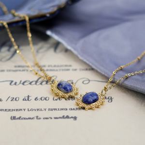 Elegant Vintage Style 14K Solid Gold Natural Blue <b>Sandstone</b> Pendant Necklace for Women and Girls Made of Stainless Steel - Product Image 3