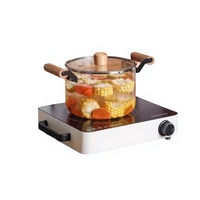 Casserole en verre borosilicate haute résistance avec doubles poignées, compatible gaz/électrique et plaques vitrocéramiques, en verre trempé non revêtu