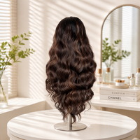 Perruque sans colle avec fermeture en dentelle 4x4, cheveux mélangés, taille moyenne, ondulation naturelle, vente en gros # Perruque en cheveux humains de couleur OTL1B-386 pour femmes noires