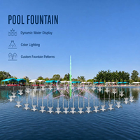 Fontaine à jets d'eau professionnelle pour piscine RGB/Laser, étanche IP68, en acier inoxydable, solution complète, conception et construction sur site