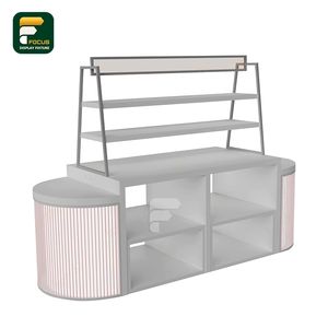 Tienda minorista, marco de Metal blanco, puerta corredera de vidrio, retroiluminación LED, compartimento de almacenamiento, caja de luz superior, estantes de exhibición de cosméticos - Product Image 3