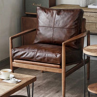 Mobilier moderne pour salon Fauteuil en cuir Chaise de loisir simple en bois marron