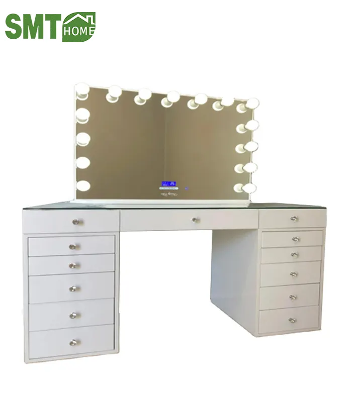 Modern Vanity Dressing Table with LED light Mirror Deluxe Make up Table bedroom Wood Drawer Dresser