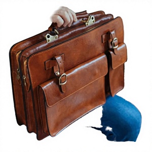 High Quality Modern Genuine <b>Leather</b> Portable Lightweight Laptop <b>Briefcase</b> Brown Customizable Gift Him Shoulder Bag - Product Image 3