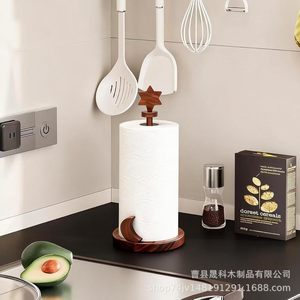 Wooden Tissue Holder Standing Roll <b>Paper</b> Storage Rack Desktop <b>Kitchen</b> Toilet <b>Paper</b> Holder Multipurpose No Drilling Required - Product Image 2