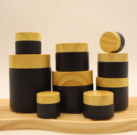 Pots en verre pour crème cosmétique et soins de la peau, finition mate givrée noire, 50g, 30g, 15g, avec couvercles en bambou et en plastique