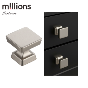 مقابض ومقابض عصرية مربعة الشكل من سبائك الزنك بلون النيكل المصقول للأثاث والخزائن وخزائن الملابس وغرف النوم والحمامات - متينة وصديقة للبيئة - Product Image 1