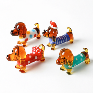 Hand Blown Glass <b>Dog</b> <b>Figurine</b> Colorful Animal Ornament Cute Pet Statue Mini Decoration Home Decor - Product Image 1