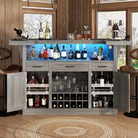 Armoire de table de bar avec LED 3 tiroirs étagères réglables porte-verres à pied comptoir croissant maison Pub support à vin avec support et porte