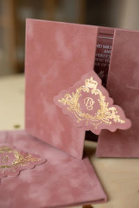 Dusty Rose Velours Rose Luxe Relié Livre D'invitation Pli Acrylique Invitation De Mariage Ensemble Personnalisé Fête Quinceanera Invitation - Product Image 2