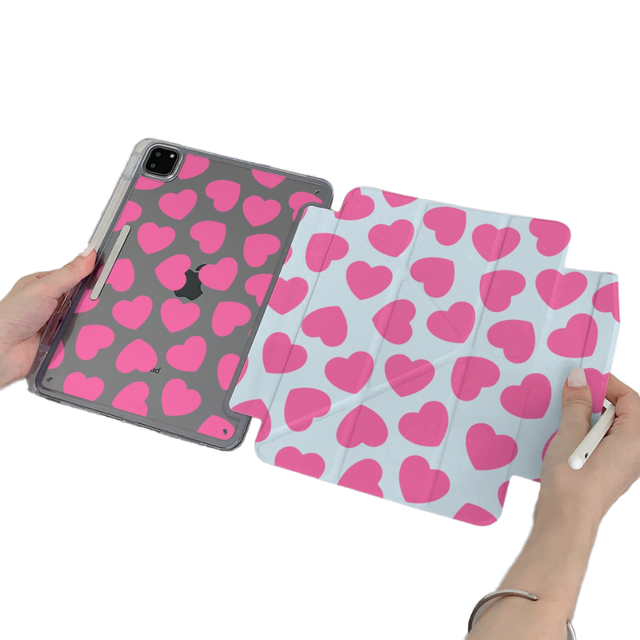Korean Pink Love Plastic Protective Case for iPad Pro/Air Mini7 10 Generation with Buckle Side Sticker