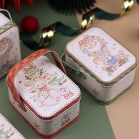 Boîte en fer blanc personnalisée de Noël RTS 116*78*64mm avec couvercle, boîte cadeau rétro portable, boîte à bonbons de dessin animé pour enfants