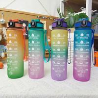 Bouteille de sport 1L tasse en plastique avec paille bouteille d'eau avec marqueur de temps de motivation bouteille d'eau changeant de couleur tasse d'eau personnalisée