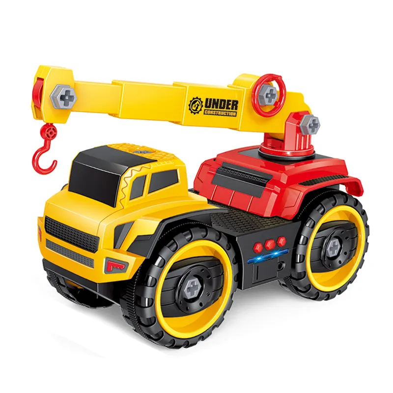 DIY Assemble small car crane truck engineering vehicles with light music
