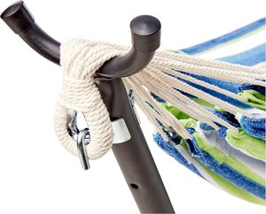 <span class=keywords><strong>Hamac</strong></span> double beige à rayures avec dentelle, avec <span class=keywords><strong>support</strong></span> en acier peu encombrant de 9 pieds et étui de transport - Product Image 4