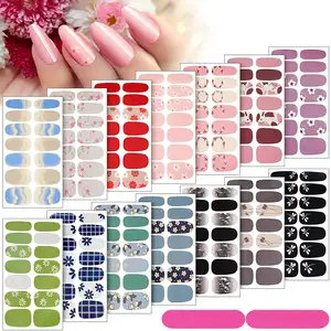 Online Customization Factory Wholesale Custom Pure Color 16/20 Strips Real Gel Nail Stickers With Uv Lamp
