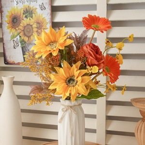 Bouquet de fleurs artificielles intemporelles Tournesol en tissu tissé plastique Décoration intérieure Accessoires de mariage CF02118 - Product Image 2