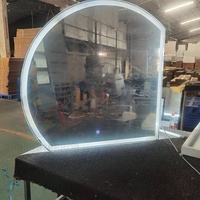 Miroir de salle de bain LED avec lumière et ventilateur, design irrégulier, 1/4 de cercle, sans cadre, miroir LED intelligent