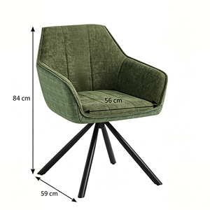 Chaise de salle à manger pivotante moderne en tissu vert rembourré avec pieds en métal, design contemporain, mobilier pour la maison - Product Image 3