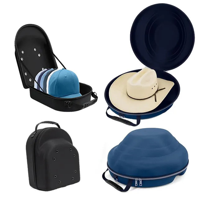 OEM ODMカスタムポータブルFedoraトラベルキャリングジップケース、野球帽用ストラップ付き大型バケットEvaHatトラベルケースボックスバッグ